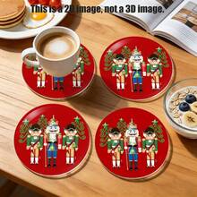 Merry Christmas PET Coasters, Christmas Elements Nutcracker Pattern Design Heat-Resistant Coasters, Washable, Affordable, Suitable For Event And Party Decorations, Table Centerpieces, Halloween, Christmas, Thanksgiving Holiday Decor - PET-329 - View 6