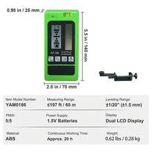 Laser Receiver For Laser Level, 60m Range, Green Laser Detector, Red Beam For Pulsed Line Lasers, Adjustable Sound Signal, Dual LCD Display, Built-In Bubble Level With Clamp - Receptor Láser Para Nivel Alcance - View 11