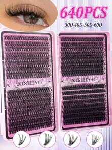 640/576 Clusters Single Cluster False Eyelashes Set, Includes Adhesive Glue, Sealing Glue, Tweezers And Eyelash Brush; Suitable For Beginners, Dense And Fluffy, Natural And Lightweight, Easy To Apply; Equipped With Large Capacity Eyelash Storage Book, Classic Cross Dynamic Style - Multicolor - View 13