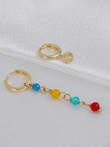 2pcs Exquisite Colorful Stone Pendant Earrings Set, Suitable For Women's Daily Wear, Dating, Party, Music Festival Layering - Yellow Gold - View 6