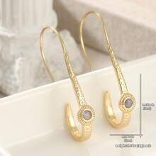 Bohemian Style Gold Dangle Hoop Earrings, Embellished With Sparkling Synthetic Zirconia, Luxurious Jewelry For Bridal, Wedding, Daily, Party Wear, Ideal Gift For Wedding, Birthday, Holiday - Gold - View 2
