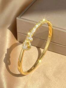 18K vergoldetes Herz & Schleife Zirkonia stapelbares Armband Set, verblassungsresistentes verstellbares Goldarmband, eleganter Damenschmuck, geeignet für tägliche, Hochzeits- und Partyanlässe - Verschiedenfarbig - Übersicht 7