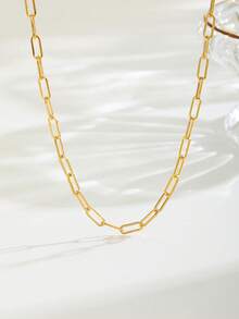 1pc Gold Tone Paperclip Chain Layered Necklace, Minimalist Stackable Link Chain Necklace Set For Women Daily Jewelry - Yellow Gold - View 4
