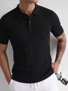 ZYNTH BALENO Men's Striped Polo Collar Short Sleeve Sweater, Suitable For Gym, Cycling, Running In Summer Sports - Black - View 6