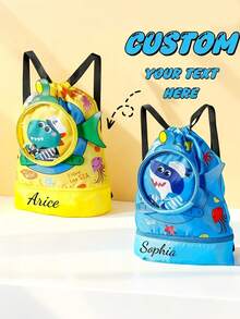 Personalized Name Beach Bag, Customized Swimming Backpack, Shark Dinosaur Pool Travel Bag, Waterproof Pouch Gift - Multicolor - View 4