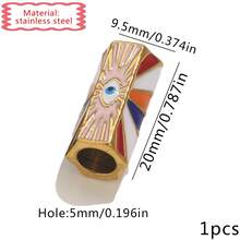 1pc Enamel Evil Eye AMOUR Heart Large Hole Tube Bead, Gold Tone Stainless Steel Hexagon Spacer Bead For DIY Bracelet Necklace Jewelry Making - Oil Droplets - View 14