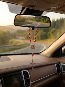 GO2CJBEADS 1pc Faceted Glass Bead Cross Rosary Ornament Dual Use Catholic Prayer Bracelet Car Rearview Mirror Hanging Gift - Z0745 - View 5