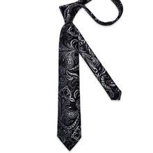Black & Silver Paisley Pattern Tie 4-Piece Set, Includes Tie, Pocket Square, Cufflinks, Gold Tie Clip, Suitable For Business Meetings, Weddings, Banquets - Black - View 4