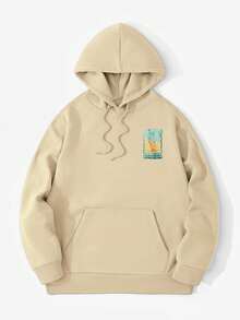 Men's Hoodie Autumn/Winter Wave Sunrise Palm Tree Colorblock Geometric Illustration Print Thermal Lined Hooded Sweatshirt - Apricot - View 5