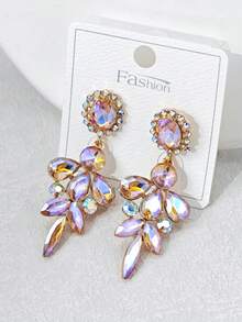 1 Pair Women's Teardrop-Shaped Colorful Floral Diamond Earrings Suitable For Outings (Card For Reference Only, Card Random) - Pink - View 2