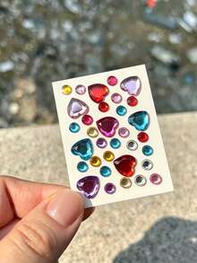 4/1pc Shiny Gem Stickers, Self-Adhesive Face Glitter Accessories, Ideal For Music Festivals, DIY Crafts And Concert Makeup. Easy To Apply, They Can Be Attached To Your Face, Body And Nails, Perfect For Party Stage Makeup Looks. - View 3