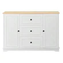 Modern, Elegant Sideboard With 3 Drawers And Refrigerator-Like Doors, Buffet Cabinet For Dining Room, Living Room And Hallway (White) - White - View 1