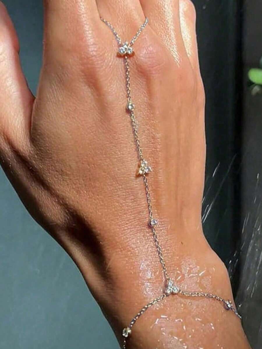 波希米亞風水晶戒指與手鍊珠寶套組，水鑽金色調飾品，女款 - 銀色 - 查看 1