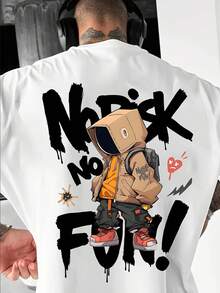 男士夏季時尚百搭趣味印花圓領短袖T恤 - 白色 - 查看 1