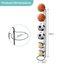 Basketball Ball Storage Rack Holder Organizer Football Volleyball Basket Stand - Black, 6-tier - View 3