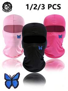 Musion 1/2/3pcs Blue Butterfly Print Balaclava, Breathable Mesh Full Face Ski Mask, Women's Y2K Street Style Headwear, Suitable For Motorcycle Riding, Cycling And Daily Fashion - Multicolor - View 1