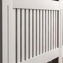 White Modern Shaker Radiator Cover Medium H83.3xW111xD19cm Vertical Slat Design Painted MDF Wood Top Shelf Optimal Heat Circulation - Olive Grey - View 3
