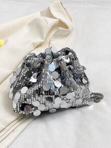 Women's Personalized Sequin Evening Bag, Fashion Colorful Clutch, Versatile Shoulder Crossbody Bag - Silver - View 10