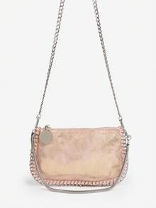 Bolso de mano tipo baguette de axila con correa de cadena, multifuncional y multiusos, de tono plateado metálico, para hombro y cruzado - Rosa - Ver 4