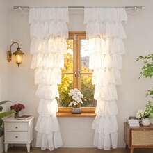 FLYINGCURTAINS 1pc French Elegant Ruffle Sheer Curtain, Nordic Luxury Solid Color Translucent Lightweight Soft Ruffle Window Curtain, Suitable For Living Room, Bedroom, Party, Holiday Home Decor,Outdoor/Indoor - Multicolor - View 4