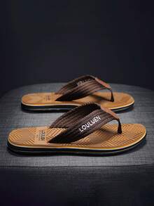Chanclas de playa casuales versátiles para hombre, diseño plano con suela de patrón geométrico en bloques de color y ribete multicapa, ligeras y suaves, para casa, caminar, playa y vacaciones - Caqui - Ver 4