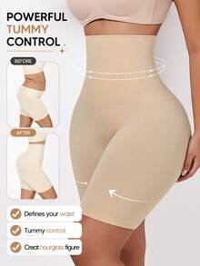 Women's High Elasticity Tummy Control Tight Fit Base Shorts Summer - Apricot - View 2