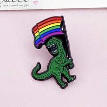 1件同性戀驕傲恐龍琺瑯胸針，T-Rex手持彩虹旗金屬徽章附安全針，LGBTQ+支持者聲明飾品禮物 - 彩色 - 查看 3