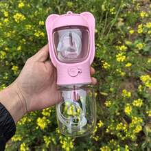 1 Stück moderne tragbare Haustier Wasser- & Futternapf, glatte Schiene verdickter Kunststoff, Unisex, multifunktionale Hundewasserflasche, eleganter Farbblock Welpen-Fütterungsnapf, geeignet für Camping, Pendeln, Campus, Wandern, Reisen, Schulanfang Saison Haustierbedarf - Lichtblau - Übersicht 14