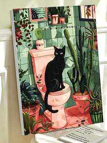 Black Cat And Succulents In Bathroom DIY Digital Oil Painting, Adult Home Decor Holiday Gift - Sets - View 1