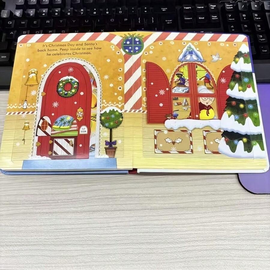 Pull And Push "Christmas" Durable Learning Material Board Book, Foldable Pages, Family Reading Story Time, Cognitive Enlightenment, Language Development, Perfect Gift For Halloween And Christmas, Science Education - Multicolor - View 1