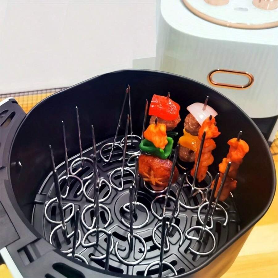 Rak Tusuk Sate Vertikal Logam, Rak Tusuk Sate Mini untuk Air Fryer, Aksesori Air Fryer dan BBQ dari Baja Tahan Karat - Rak Tusuk Sate Vertikal, Cocok untuk Buah dan Daging, Pesta BBQ di Luar Ruangan, Perlengkapan Liburan Penting