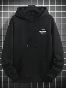 SU ER Men's Autumn/Winter Printed Loose Thermal Lined Hoodie | Leading Fashion - Black - View 7
