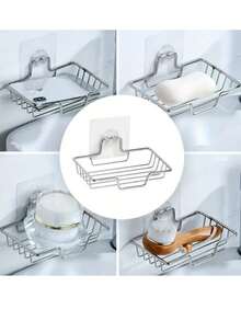 2026 Upgraded Stainless Steel Soap Holder, No Drilling Self-Adhesive Soap Rack, Square Design, With Drainage Holes, Waterproof And Rust-Proof, Elegant And Exquisite, Suitable For Bathroom And Kitchen, Fits Most Soaps, Bathroom Decor - Multicolor - View 8