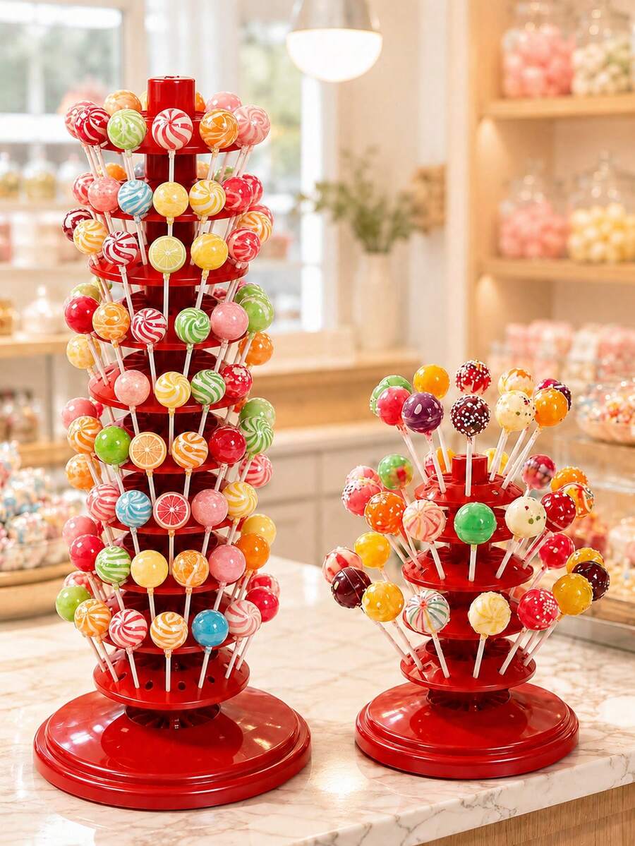 Red Lollipop Display Stand, 9.84 Inch Candy Storage Rack, Multi-Layer Dessert Stand Organizer, Suitable For Candy Buffet, Birthday Party, Wedding, Retail Store, Bakery, Candy Bar, Holiday Party Gift Display And Decoration
