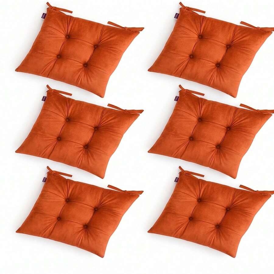 Set Of 6 Puffy Soft Square Chair Cushions – 40x40 Cm İN DER TURKEI - Orange - View 1