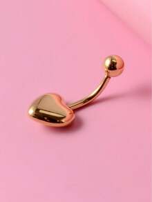 1pc Hypoallergenic Stainless Steel Belly Button Ring, Smooth Solid Heart External Thread Navel Piercing Jewelry For Women Daily Beach Wear - Silver - View 3