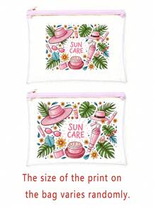 「Sun Protection」印花 PVC 化妝包，拉鍊式 PVC 旅行收納袋，輕量且耐褪色，TSA 合規易攜帶，易擦拭清潔，適合送給老師或朋友的禮物，也是學校假期旅行必備的防水盥洗包 - 彩色 - 查看 11