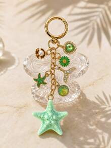 1pc Women's Ocean Creature Starfish Fish Tail Pendant With Rhinestone Heart Daisy Charm Keychain Ocean Series Bag Charm - Multicolor - View 1