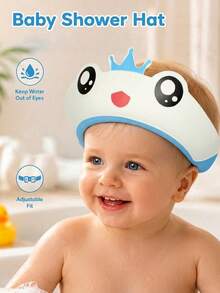 1pc Adjustable Cartoon Waterproof Bath Cap - Baby Bath & Hair Washing Cap, Portable Shower Cap, Water-Blocking Eye Protection Design, Cute Frog Shape - High-Quality Ear Protection, Multiple Colors Available (Blue, Pink) - Bathroom Essential Bath Cap, Practical Sanitary Accessory, Fun Design, Comfortable To Wear - Multicolor - View 4