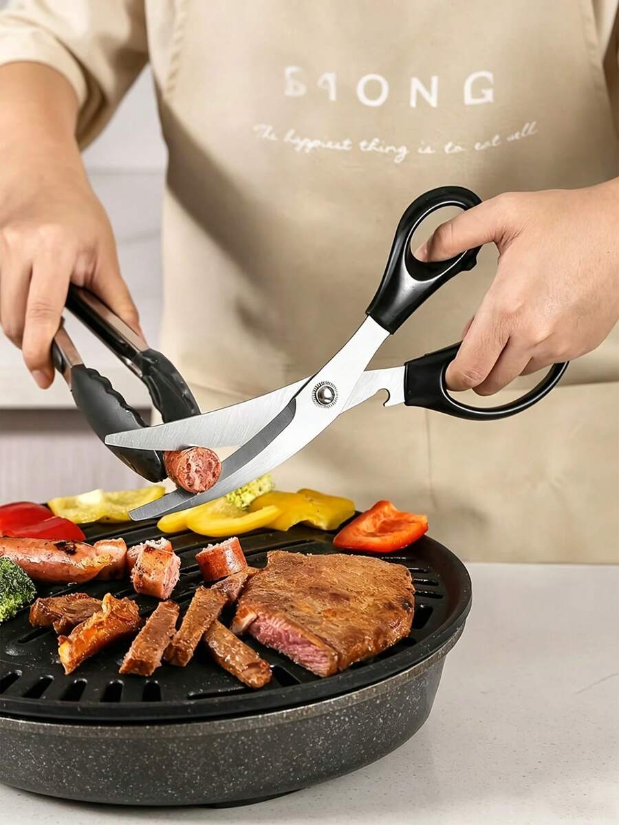 9.5 Inch Stainless Steel Multi-Purpose Kitchen Scissors, Suitable For Cutting Chicken, Vegetables, Roast Meat, Steak, Red/Black - Multicolor - View 1