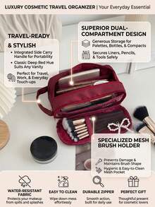 Organizador de brochas de maquillaje con compartimentos de unicolor minimalista, bolsa organizadora de cosméticos portátil para viajes - Multicolor - Ver 3