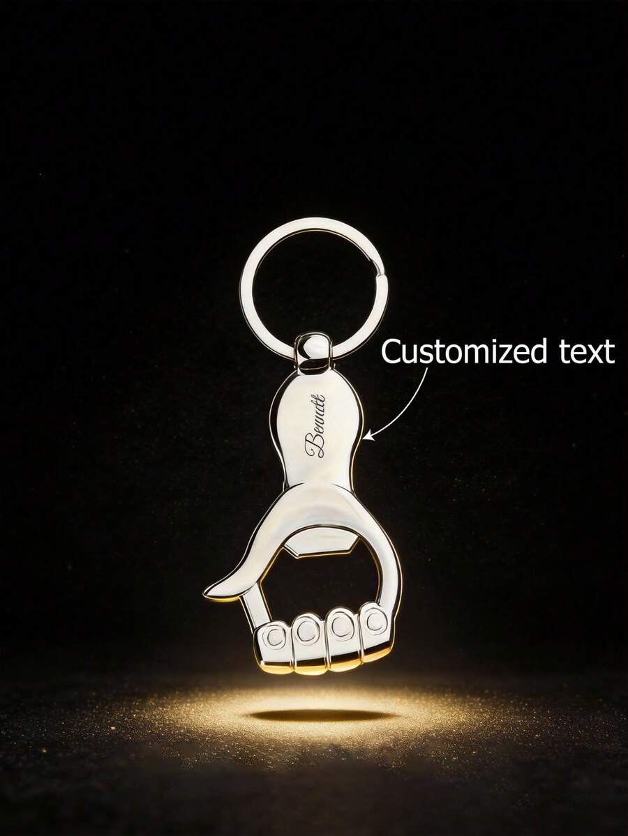 Customized Multifunctional Metal Bottle Opener Keychain, Customized Text Logo Bottle Opener, Metal Bottle Opener, Palm-Shaped Bottle Opener Keychain, Creative Gift, Metal Keychain Bottle Opener - Multicolor - View 1