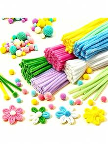Tallos de chenilla suaves y flexibles con pompones, limpiapipas de colores mezclados para manualidades DIY, diseñados para uso artístico profesional - Serie Amarilla - Ver 1