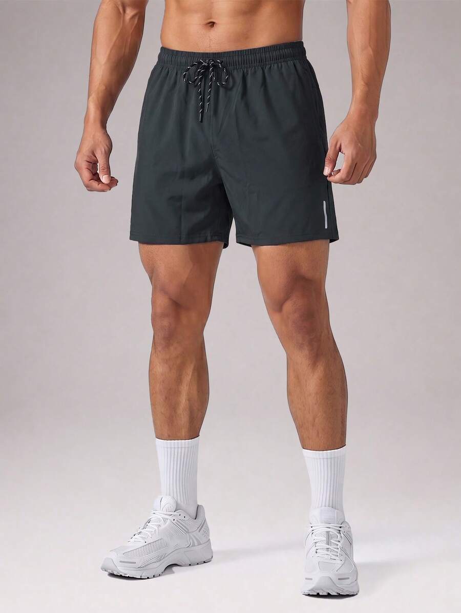 CZRLHYT Men's Shorts, Zipper Pockets, Casual Beach Style, Drawstring Waist And Reflective Details, Black. Suitable For Summer Outdoor Activities And Sports - Dark Grey - View 1