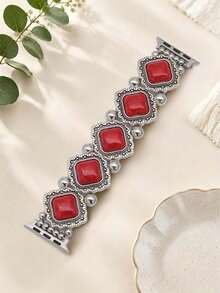 Huastonband Bohemian Style Young Fashion Women's Compatible Watch Band 38mm 40mm 41mm 42mm 44mm 45mm 49mm Fashion Classic Luxury Dopamine Colorful Women's Jewelry Bracelet Square Elastic Adjustable Red Bracelet, Compatible With Apple Watch Ultra SE/S11/S10/S9/S8/S7/S6/S5 Series Smart Watch Accessories Wristband Men's, Summer Women's Accessories Beach Outdoor Party Dance Gift For Friends Party Vacation - Red - View 9