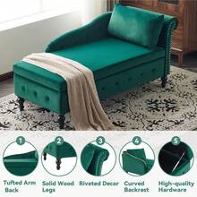 Velvet,Chaise,Lounge - Green - View 4