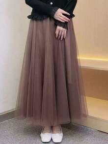 Women's High Waist Long Skirt, Available In Lake Blue, Pink, Dark Green, Blue Gray, Black, White, Red, Rose Red, Royal Blue, Yellow, Summer - Multicolor - View 9