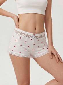 Aesletic 4pcs/Pack Women's Romantic Printed Panties, Lace Patchwork Design - Multicolor - View 2