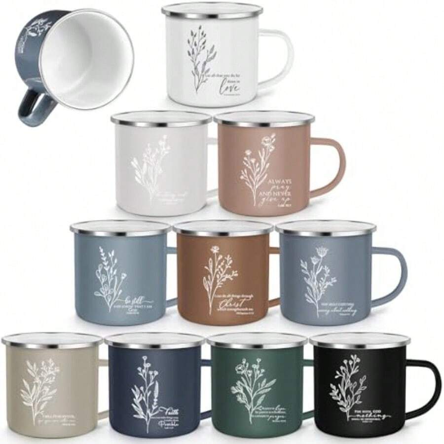 Father's Day Christian Mugs Bulk, 10 Pcs Inspirational Bible Verse Coffee Cups Floral Religious Gifts For Men Women Church Sunday School Teacher Pastor Appreciation - 基督教 - 查看 1