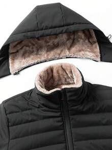 Jaket Fleece Kasual Musim Dingin Pria untuk Sehari-hari, Kerah Tegak, dan Tudung yang Dapat Dilepas - Hitam - View 5